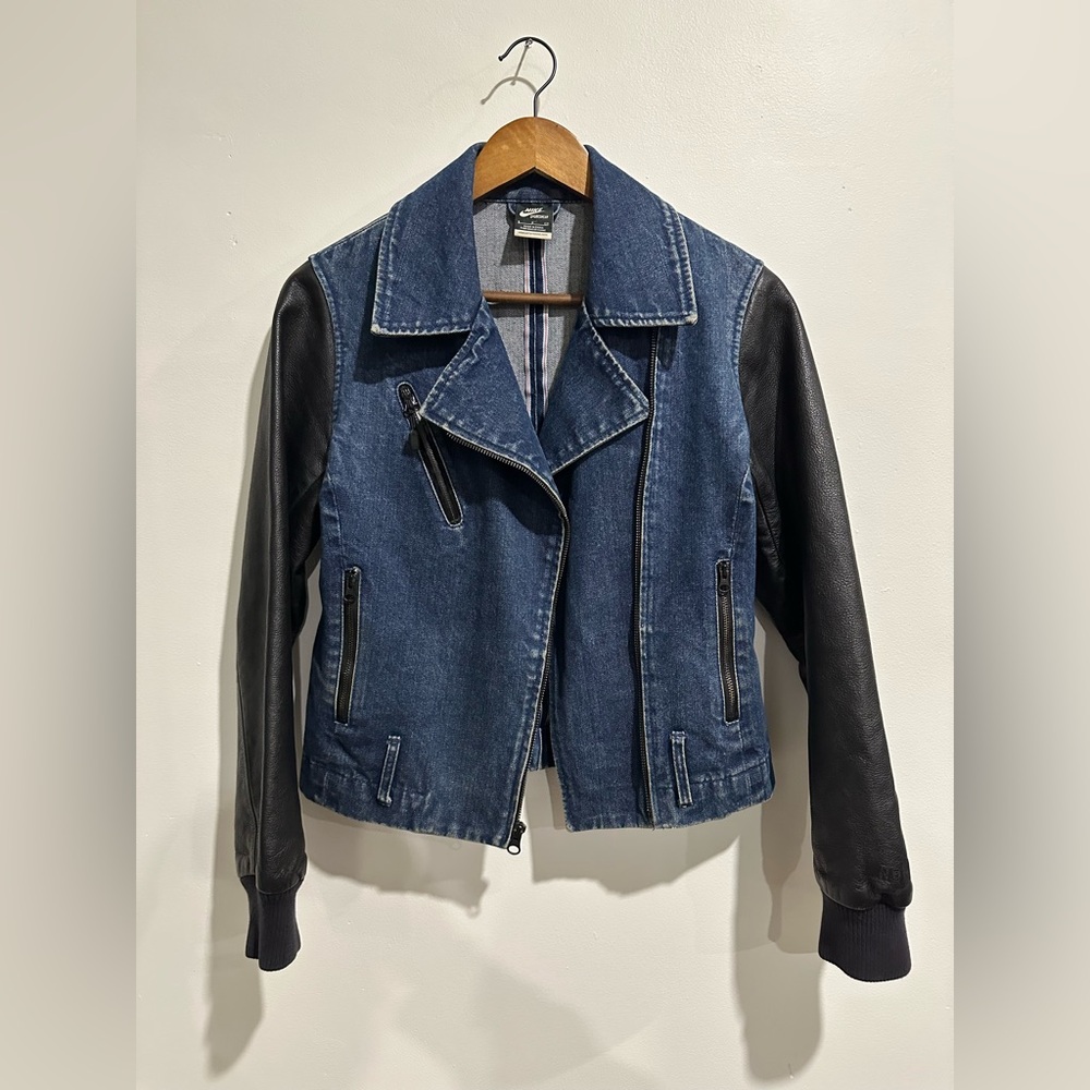 NIKE Vintage Denim Moto Destroyer Leather Zip Up Jacket Size M - Picture 2 of 5